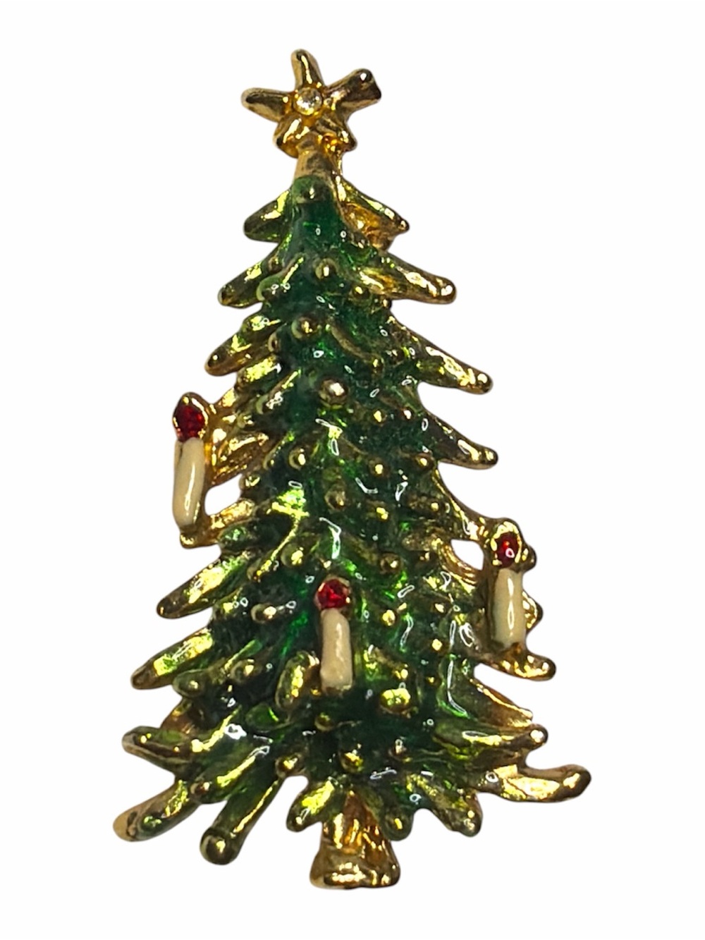Holiday Green and Gold Christmas Tree Enameled Accent Pin/ Brooch